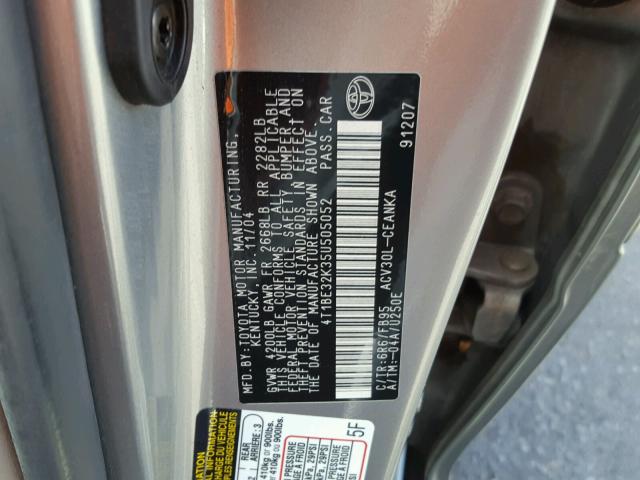 4T1BE32K35U505052 - 2005 TOYOTA CAMRY LE GRAY photo 10