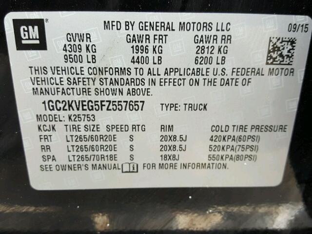 1GC2KVEG5FZ557657 - 2015 CHEVROLET SILVERADO CHARCOAL photo 10