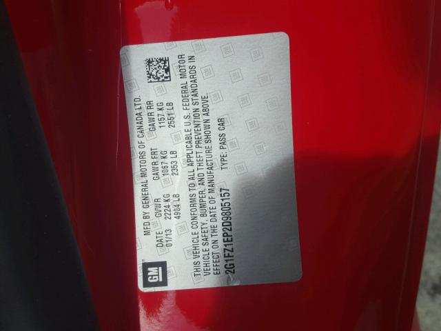 2G1FZ1EP2D9805157 - 2013 CHEVROLET CAMARO ZL1 红色 照片 10