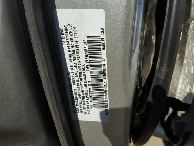 4S3BH675137615514 - 2003 SUBARU LEGACY OUT SILVER photo 10