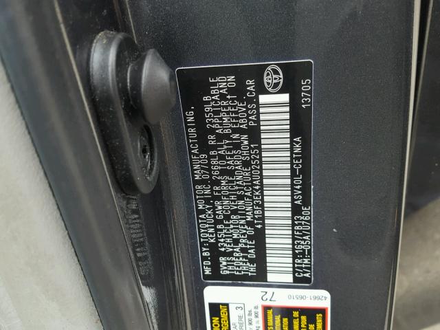 4T1BF3EK4AU025251 - 2010 TOYOTA CAMRY BASE GRAY photo 10