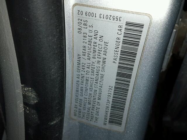 WVWRH63B73P193792 - 2003 VOLKSWAGEN PASSAT GLX 银色 照片 10