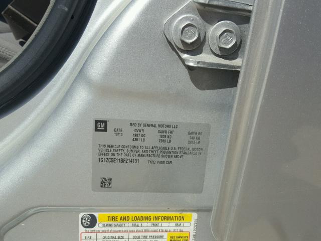 1G1ZC5E11BF214131 - 2011 CHEVROLET MALIBU 1LT 银色 照片 10