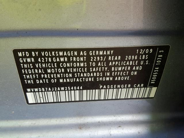 WVWDB7AJ2AW254044 - 2010 VOLKSWAGEN GOLF 紫色 照片 10