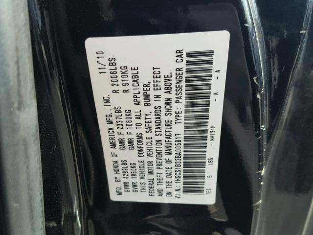 1HGCS1B32BA005817 - 2011 HONDA ACCORD LX- BLACK photo 10