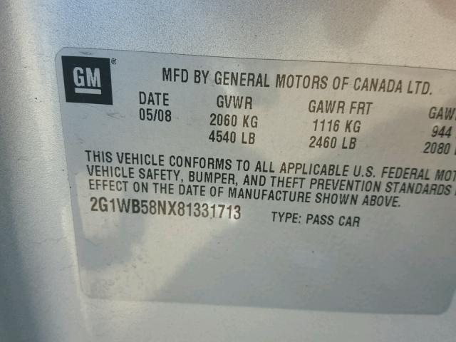 2G1WB58NX81331713 - 2008 CHEVROLET IMPALA LS TAN photo 10