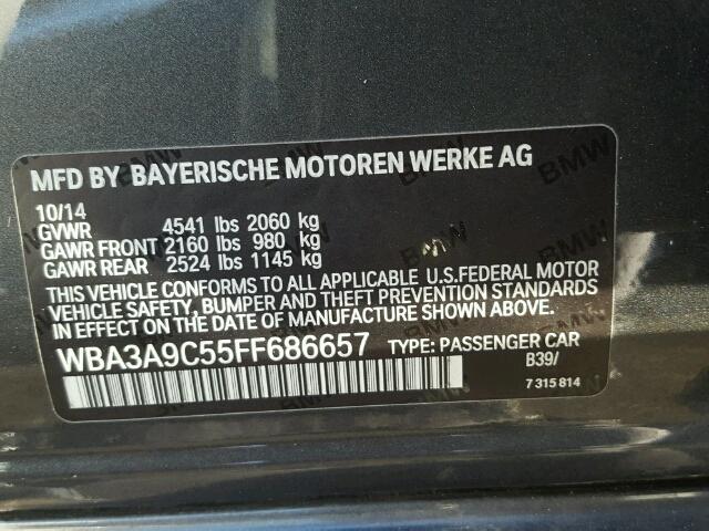 WBA3A9C55FF686657 - 2015 BMW 335 I GRAY photo 10