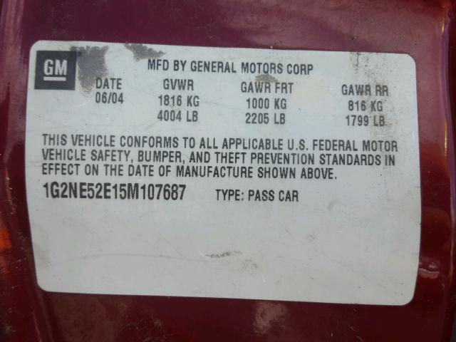 1G2NE52E15M107687 - 2005 PONTIAC GRAND AM S Բորդո լուսանկար 10