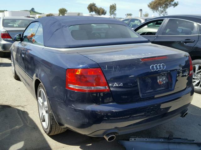 WAUAF48H17K025103 - 2007 AUDI A4 2.0T CA BLUE photo 3