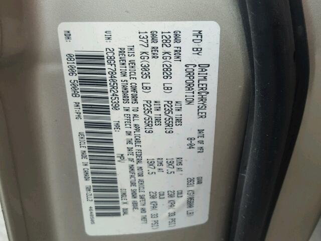 2C8GF78405R245390 - 2005 CHRYSLER PACIFICA L 棕色 照片 10