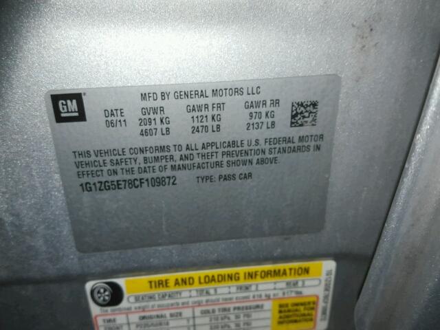 1G1ZG5E78CF109872 - 2012 CHEVROLET MALIBU LTZ 银色 照片 10