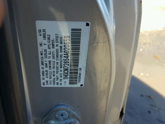 1HGCM72654A020659 - 2004 HONDA ACCORD EX SILVER photo 10