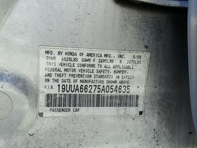 19UUA66275A054635 - 2005 ACURA TL SILVER photo 10