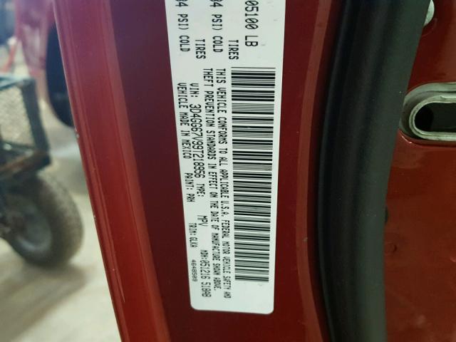 3D4GG67V99T218956 - 2009 DODGE JOURNEY R/ MAROON photo 10