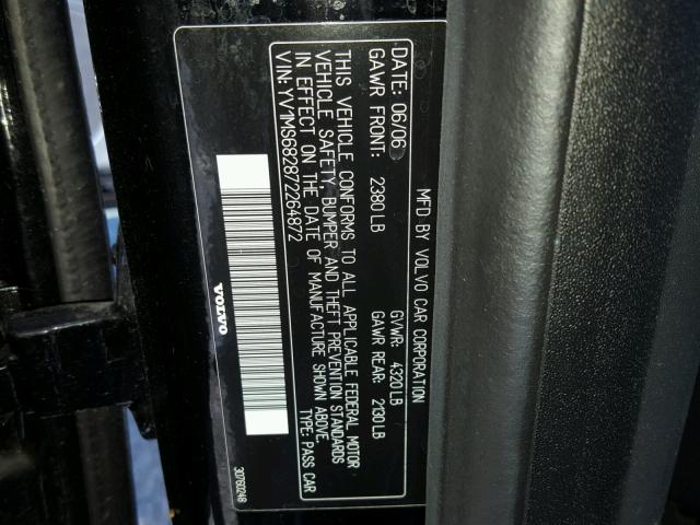 YV1MS682872264872 - 2007 VOLVO S40 T5 BLACK photo 10