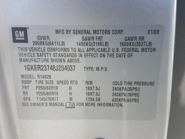 1GKER23748J234037 - 2008 GMC ACADIA SLT ბეჟი ფოტო 10