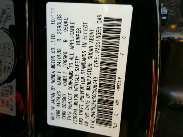 JH4CU2F66CC006749 - 2012 ACURA TSX TECH BLACK photo 10