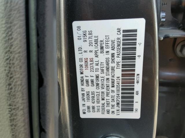 JHMCP26418C054124 - 2008 HONDA ACCORD LXP GRAY photo 10