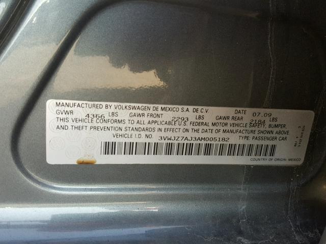 3VWJZ7AJ3AM005182 - 2010 VOLKSWAGEN JETTA S 石墨色 照片 10