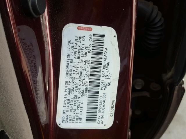 JTHBN30F110017566 - 2001 LEXUS LS 430 BURGUNDY photo 10