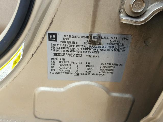 3GSCL33P28S514262 - 2008 SATURN VUE XE TAN photo 10