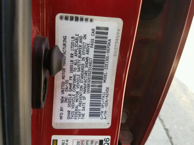 1NXBR32E35Z514817 - 2005 TOYOTA COROLLA CE RED photo 10