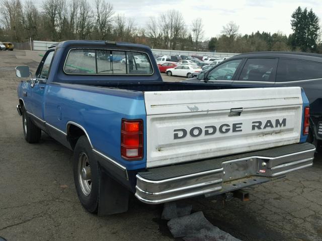 1B7KE2686LS606916 - 1990 DODGE D-SERIES D BLUE photo 3