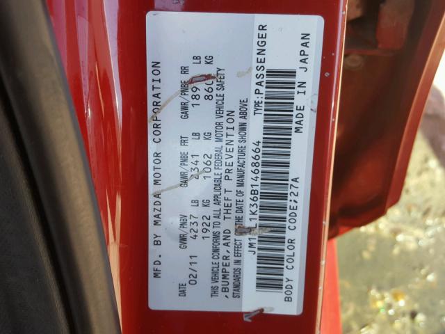 JM1BL1K36B1468664 - 2011 MAZDA SPEED 3 RED photo 10