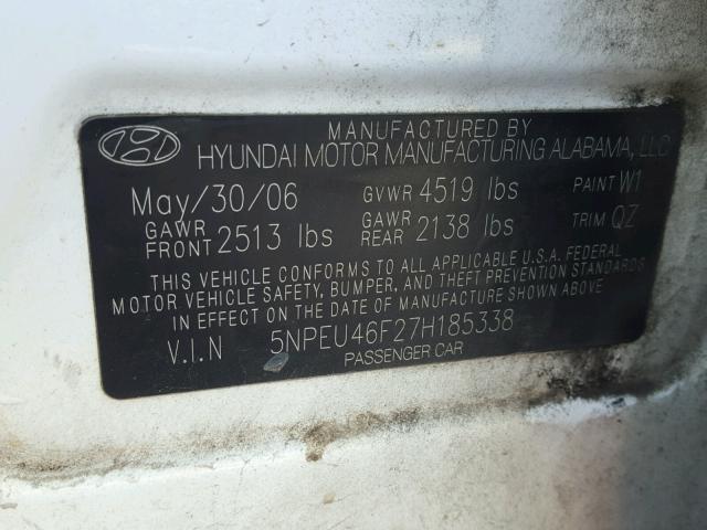 5NPEU46F27H185338 - 2007 HYUNDAI SONATA SE GRAY photo 10