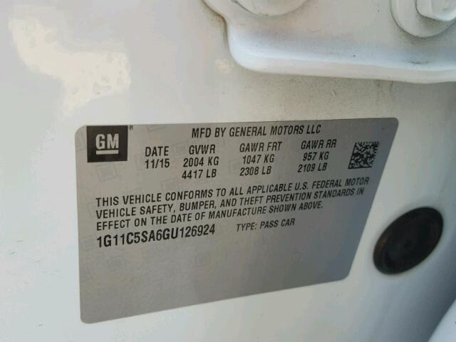 1G11C5SA6GU126924 - 2016 CHEVROLET MALIBU LIM 白色 照片 10