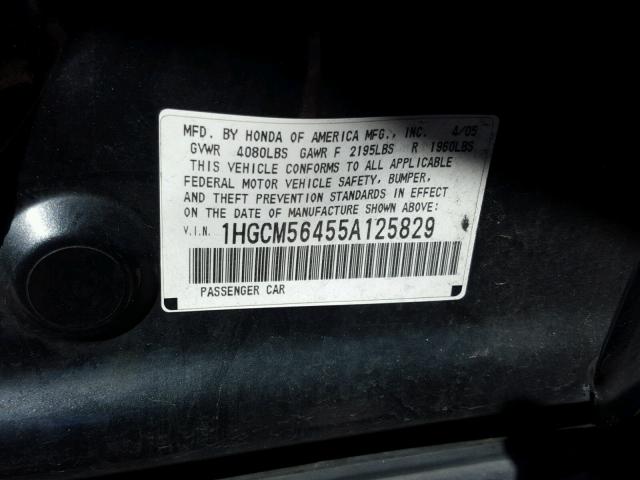 1HGCM56455A125829 - 2005 HONDA ACCORD LX GRAY photo 10