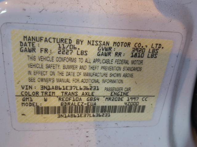 3N1AB61E37L636231 - 2007 NISSAN SENTRA 2.0 WHITE photo 10