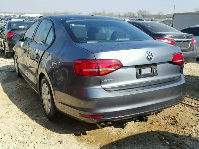 3VW1K7AJ4FM319631 - 2015 VOLKSWAGEN JETTA BASE GRAY photo 3