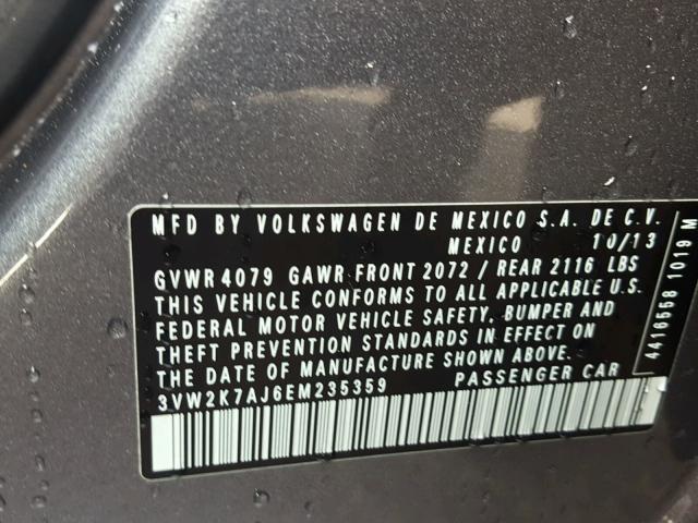 3VW2K7AJ6EM235359 - 2014 VOLKSWAGEN JETTA BASE 灰色 照片 10