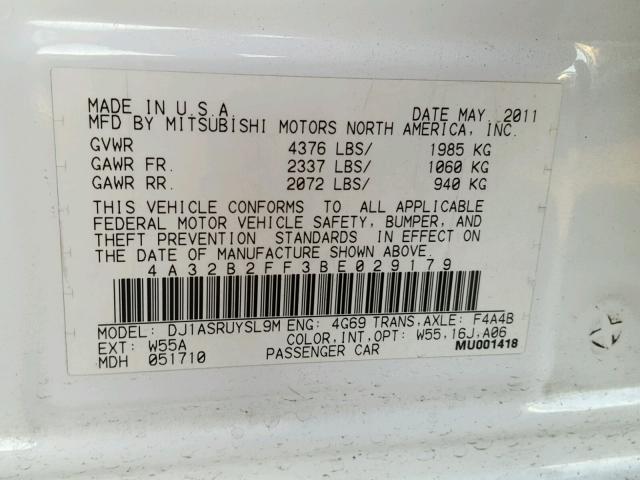 4A32B2FF3BE029179 - 2011 MITSUBISHI GALANT FE WHITE photo 10