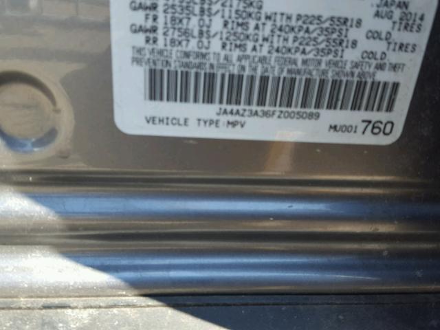 JA4AZ3A36FZ005089 - 2015 MITSUBISHI OUTLANDER GRAY photo 10