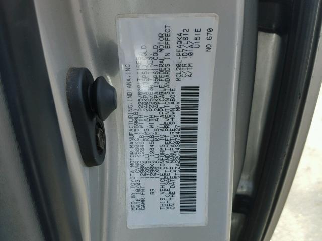 5TDZA22C34S078427 - 2004 TOYOTA SIENNA XLE SILVER photo 10