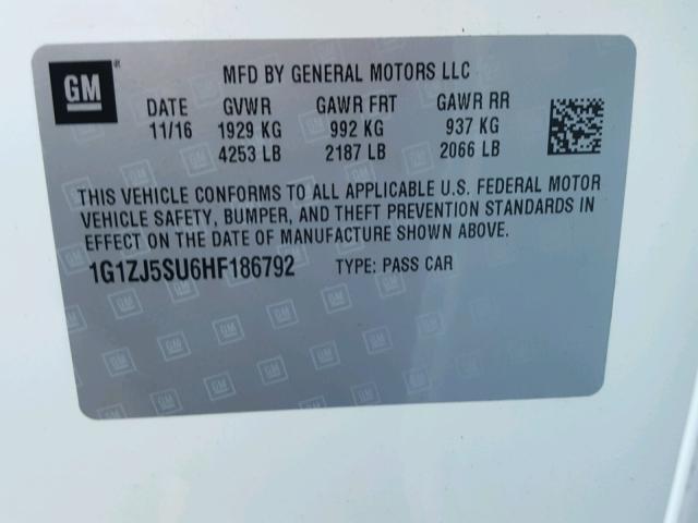 1G1ZJ5SU6HF186792 - 2017 CHEVROLET MALIBU HYB თეთრი ფოტო 10