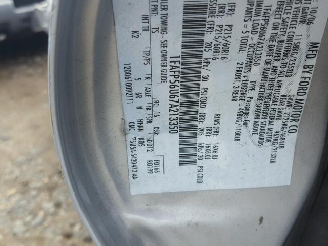 1FAFP56U67A213350 - 2007 FORD TAURUS SEL SILVER photo 10