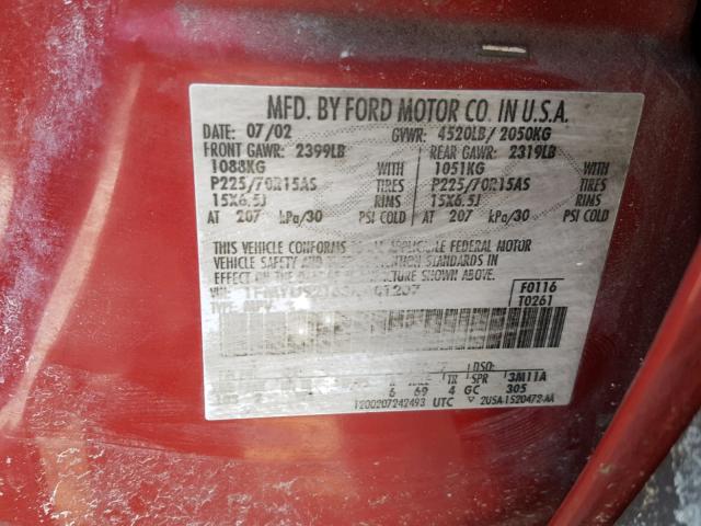 1FMYU92163KA01207 - 2003 FORD ESCAPE XLS RED photo 10