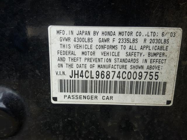 JH4CL96874C009755 - 2004 ACURA TSX BLACK photo 10