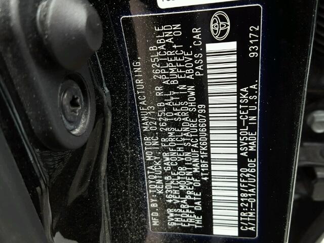 4T1BF1FK6DU660799 - 2013 TOYOTA CAMRY L BLACK photo 10