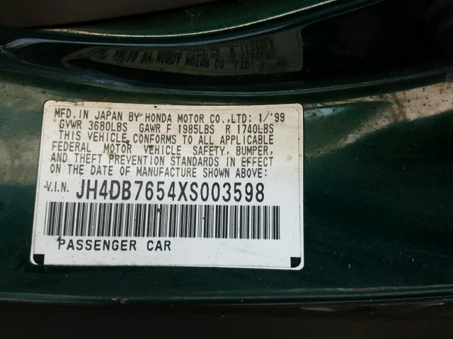 JH4DB7654XS003598 - 1999 ACURA INTEGRA LS GREEN photo 10