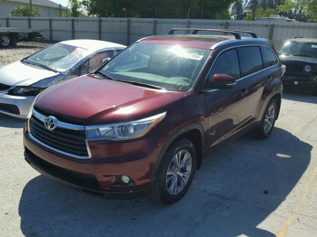 5TDJKRFH7FS105625 - 2015 TOYOTA HIGHLANDER MAROON photo 2