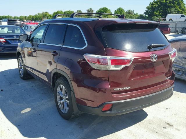 5TDJKRFH7FS105625 - 2015 TOYOTA HIGHLANDER MAROON photo 3