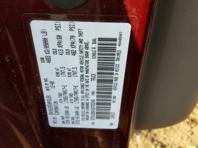 3D7KU28643G765249 - 2003 DODGE RAM 2500 S BURGUNDY photo 10