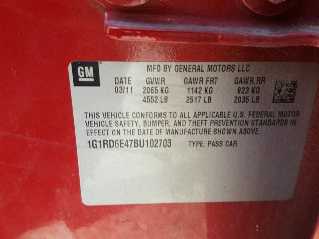 1G1RD6E47BU102703 - 2011 CHEVROLET VOLT RED photo 10