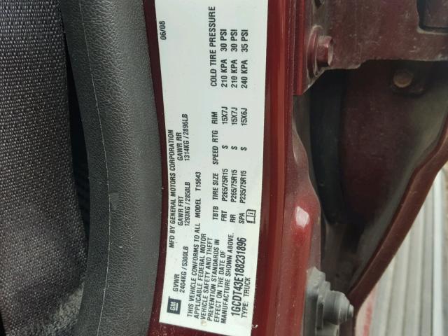 1GCDT43E188231896 - 2008 CHEVROLET COLORADO L RED photo 10