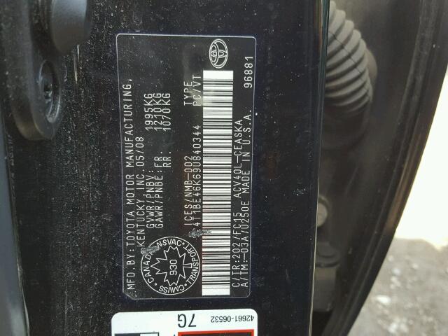 4T1BE46K69U840344 - 2009 TOYOTA CAMRY BASE BLACK photo 10