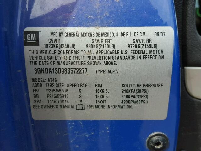 3GNDA13D98S572277 - 2008 CHEVROLET HHR LS BLUE photo 10